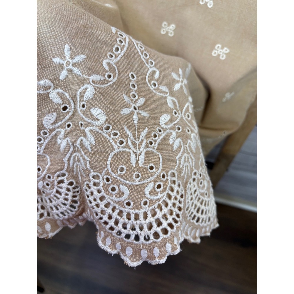 Sundance Embroidered Eyelet Boho Shift Dress Tan Cotton Bell Sleeve Petite 10 - Picture 7 of 14